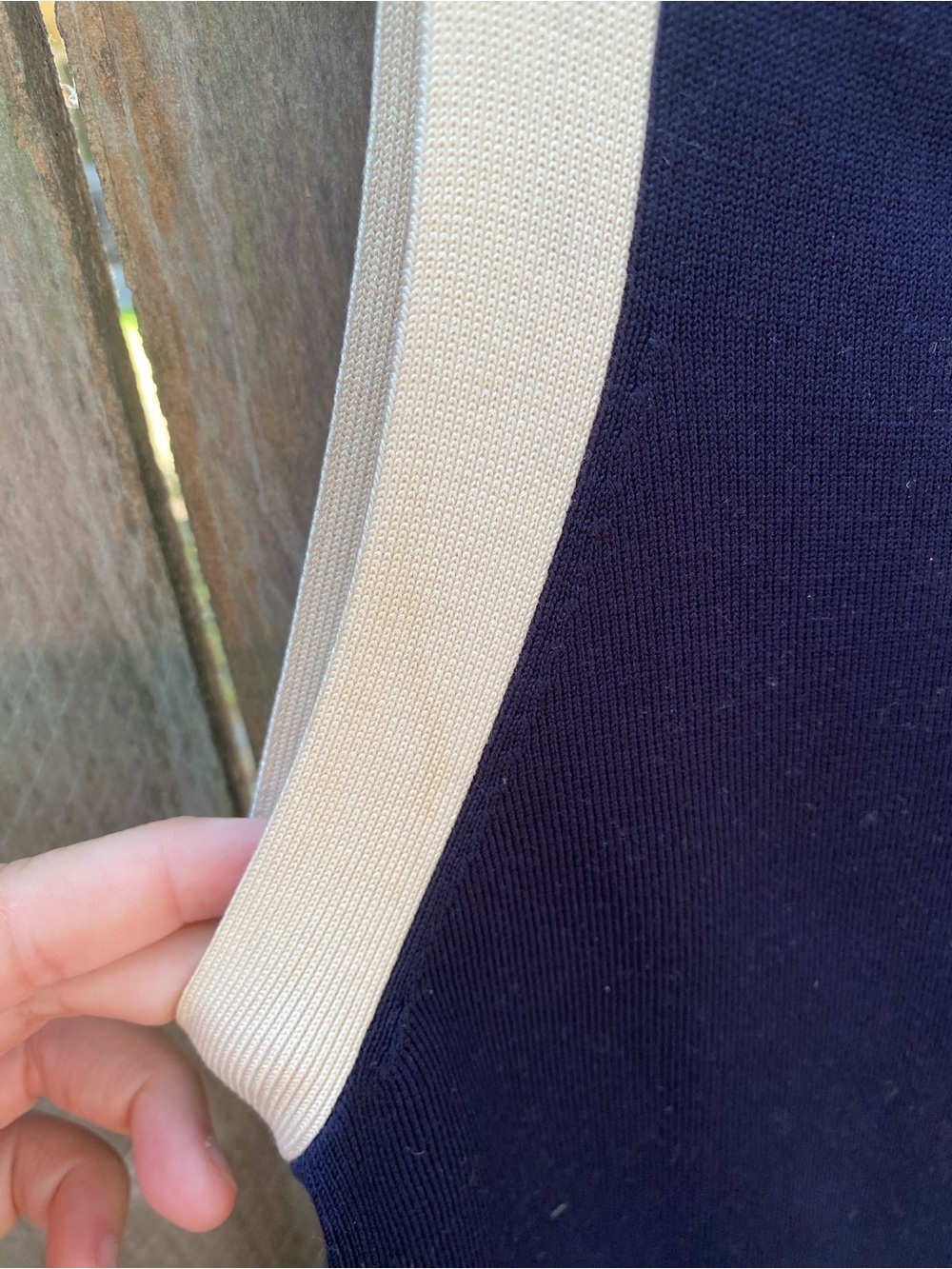 Vintage Ann Taylor Petite Small Navy Silk Blend Knit Dress Contrast Trim Minimal - Picture 7 of 9